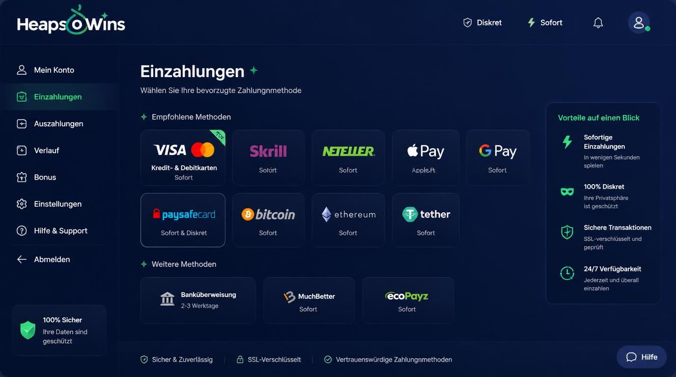 Benutzeroberfläche mit Zahlungsmethoden